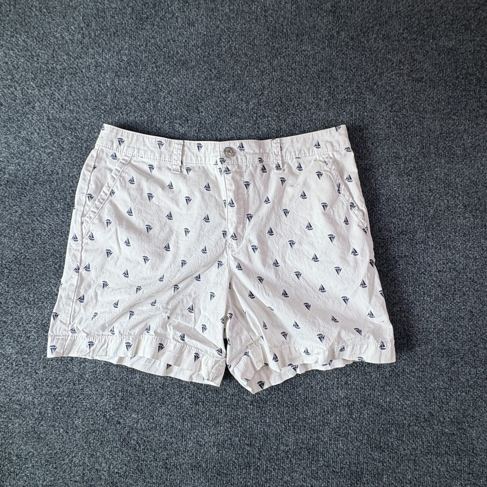 Gloria Vanderbilt Bermuda Shorts Womens 10 White Boat Print Pockets Casual Wear